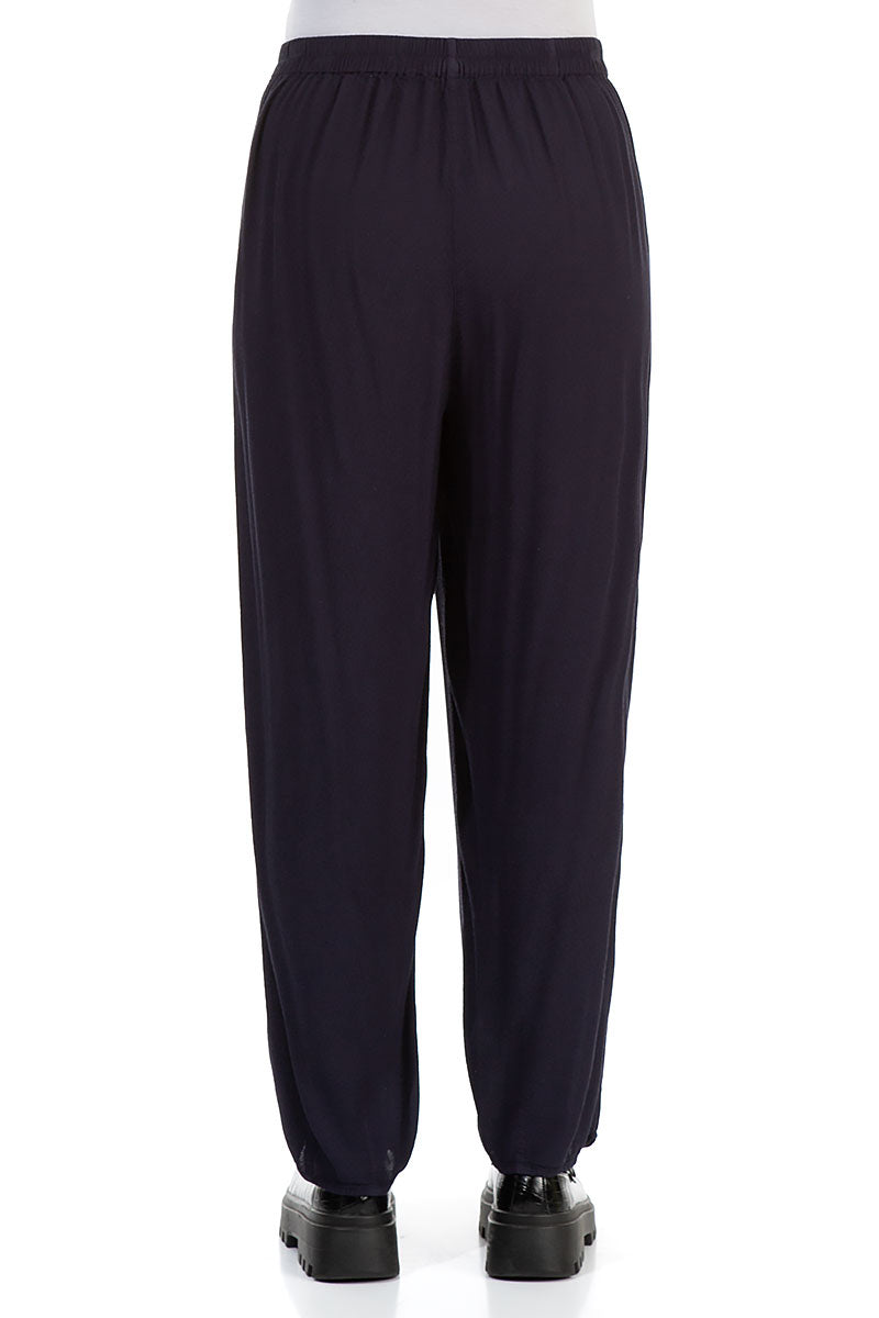 Long Tapered Navy Viscose Trousers