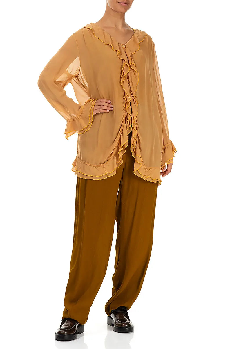 Long Tapered Yellow Ochre Viscose Trousers 4