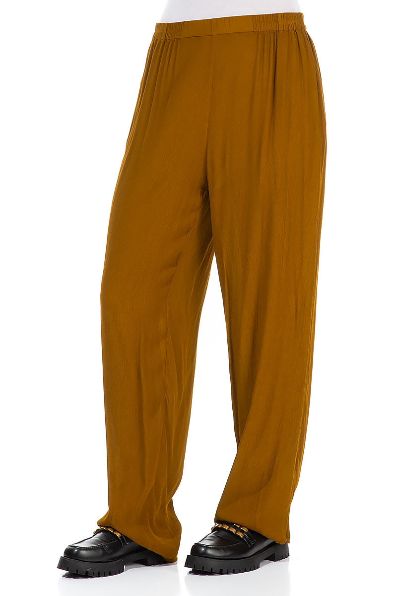 Long Tapered Yellow Ochre Viscose Trousers