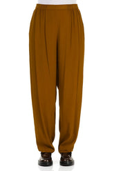 Long Tapered Yellow Ochre Viscose Trousers 1