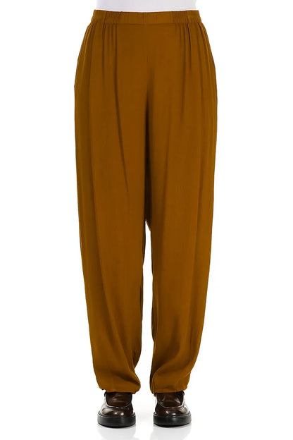Long Tapered Yellow Ochre Viscose Trousers 1