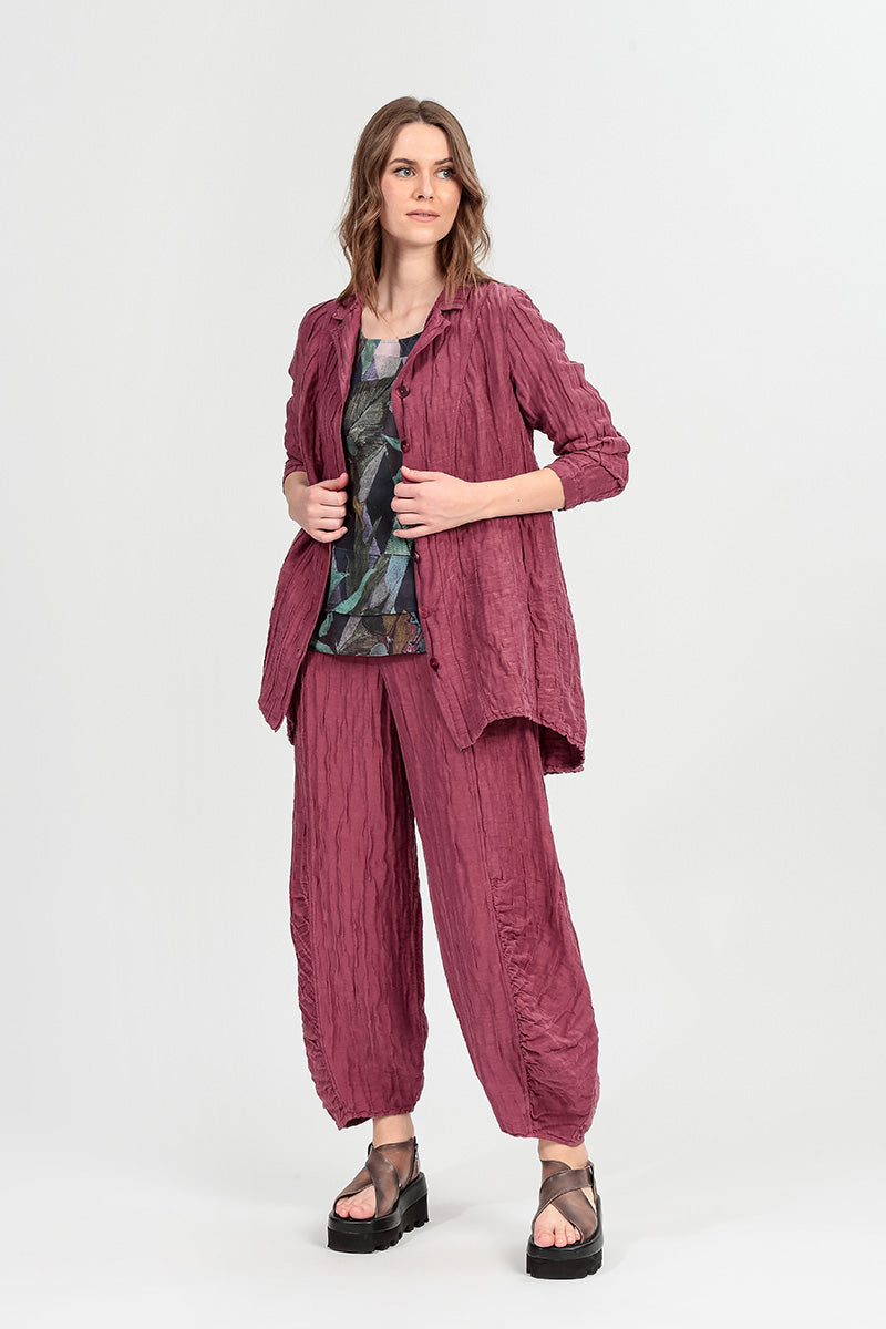 Longer Back Antique Ruby Crinkled Silk Linen Jacket