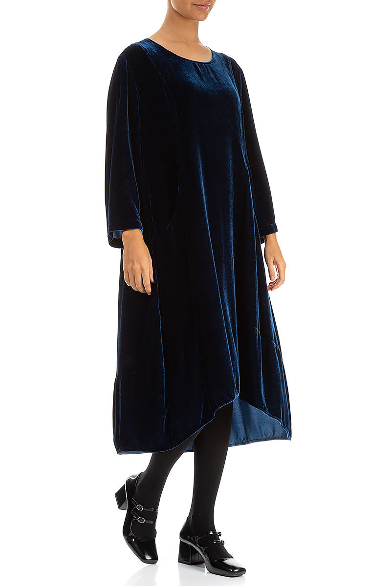 Longer Back Azure Silk Velvet Dress