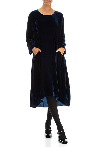 Longer Back Azure Silk Velvet Dress