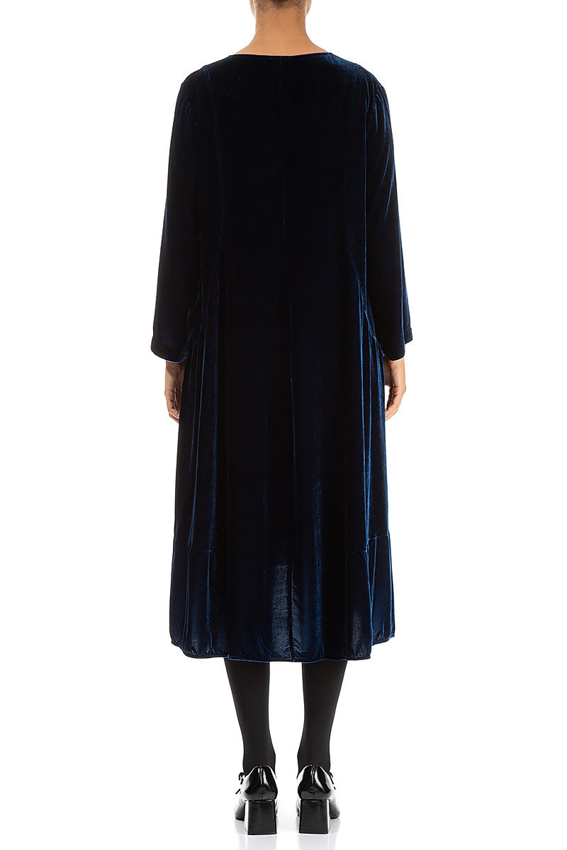 Longer Back Azure Silk Velvet Dress