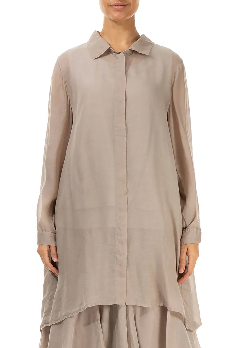 Longer Back Beige Silk Cotton Shirt 1