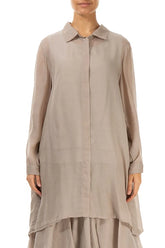 Longer Back Beige Silk Cotton Shirt 1