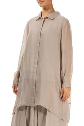 Longer Back Beige Silk Cotton Shirt 3
