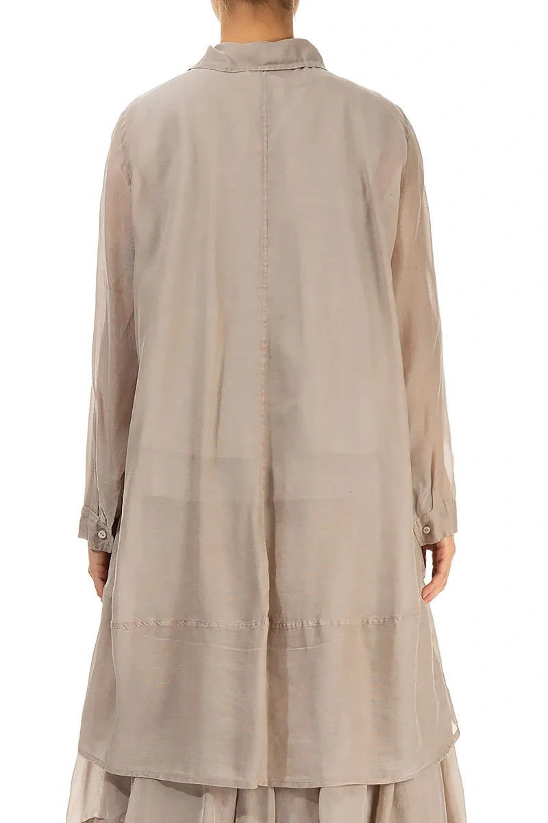 Longer Back Beige Silk Cotton Shirt 2