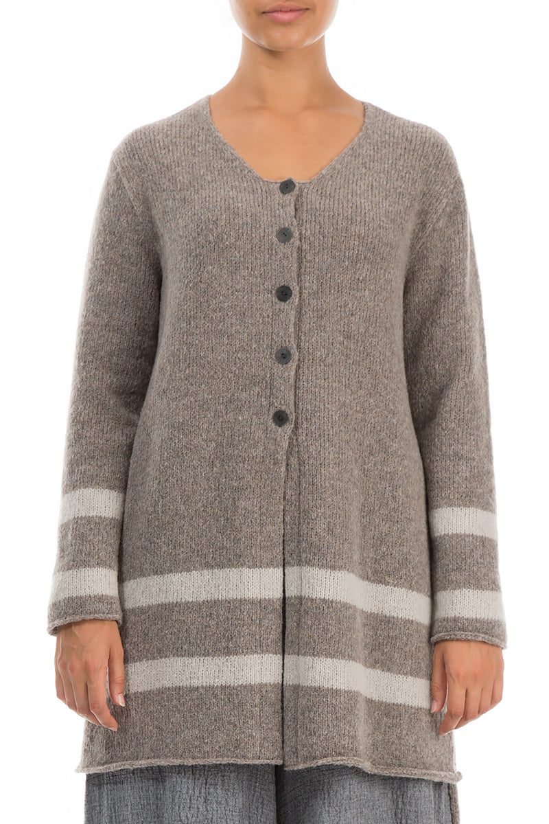 Longer Back Light Brown Wool Cardigan 1
