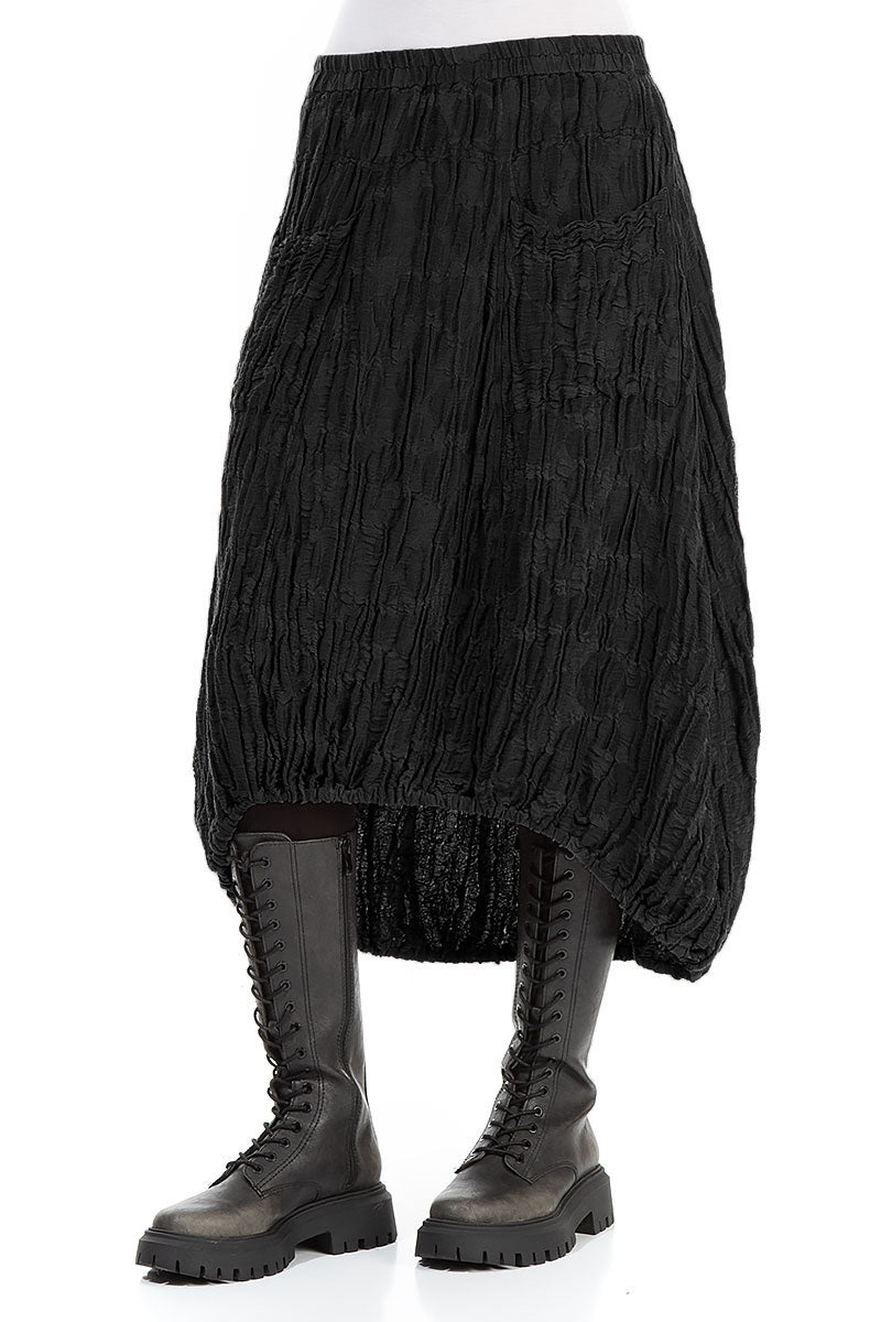 Longer Back Black Circle Silk Linen Skirt 3