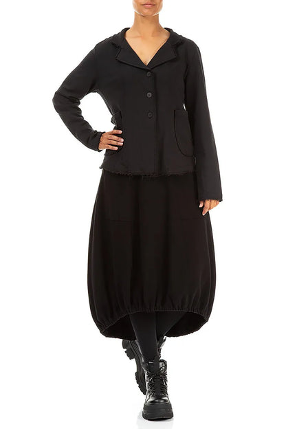 Longer Back Black Cotton Jersey Skirt 4