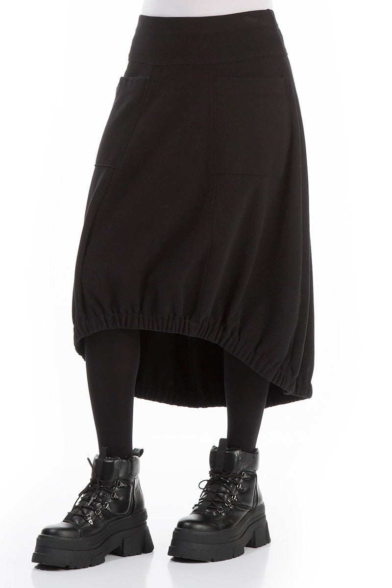 Longer Back Black Cotton Jersey Skirt