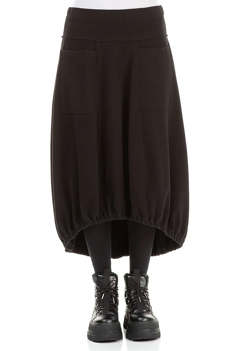 Longer Back Black Cotton Jersey Skirt 1