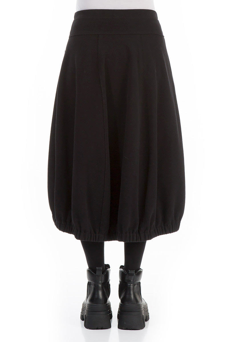 Longer Back Black Cotton Jersey Skirt