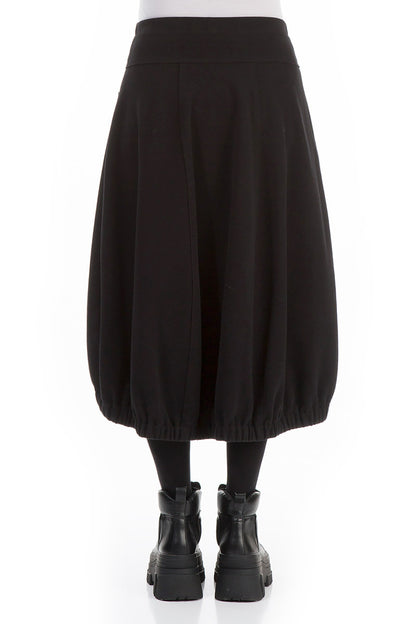 Longer Back Black Cotton Jersey Skirt