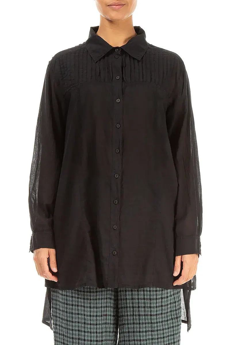 Longer Back Black Cotton Shirt 1