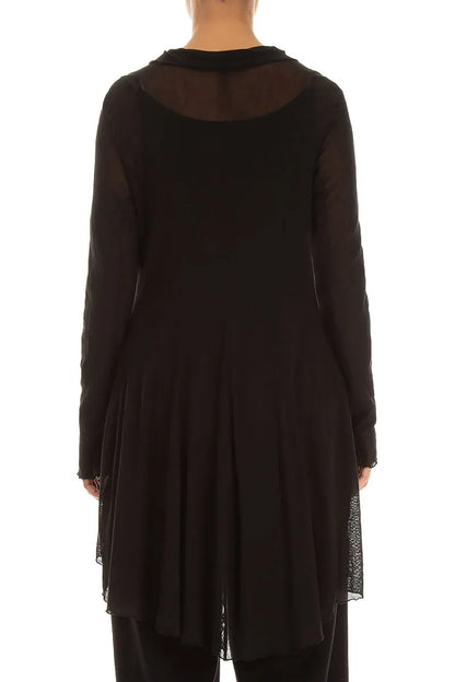Longer Back Black Mesh Soft Cotton Jacket 2