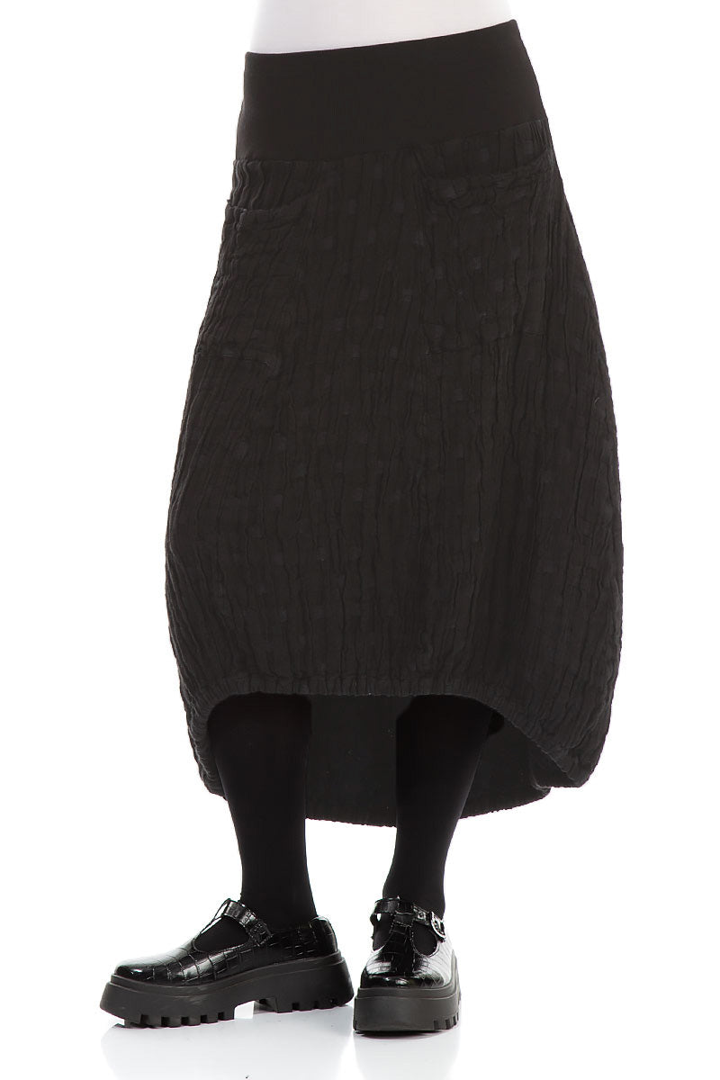 Longer Back Black Textured Linen Skirt