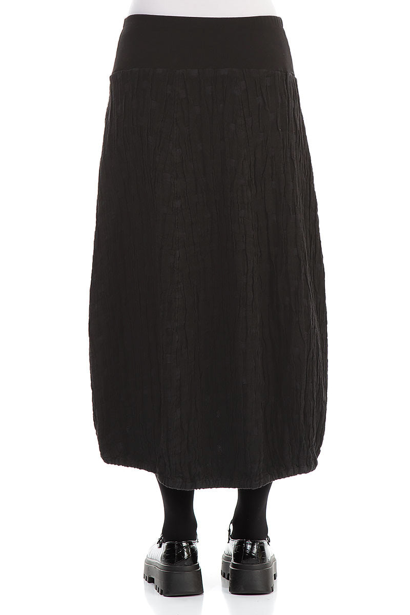 Longer Back Black Textured Linen Skirt