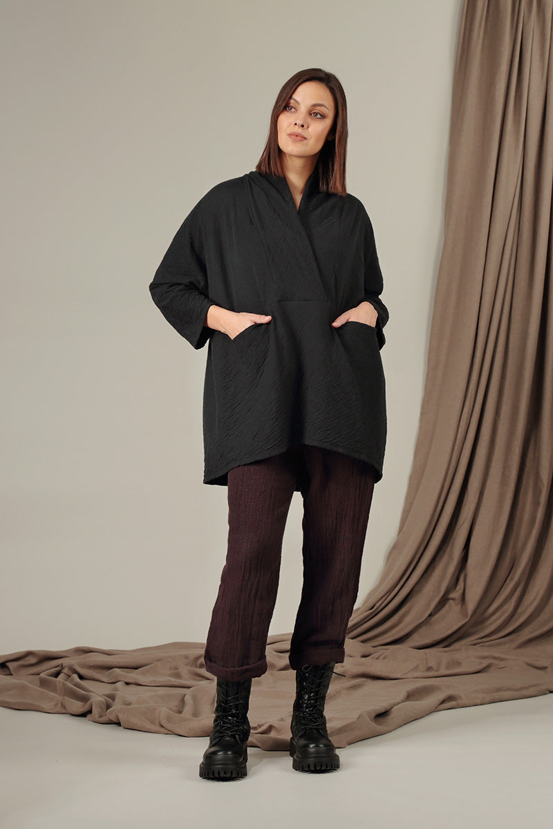 Longer Back Black Wavy Cotton Tunic