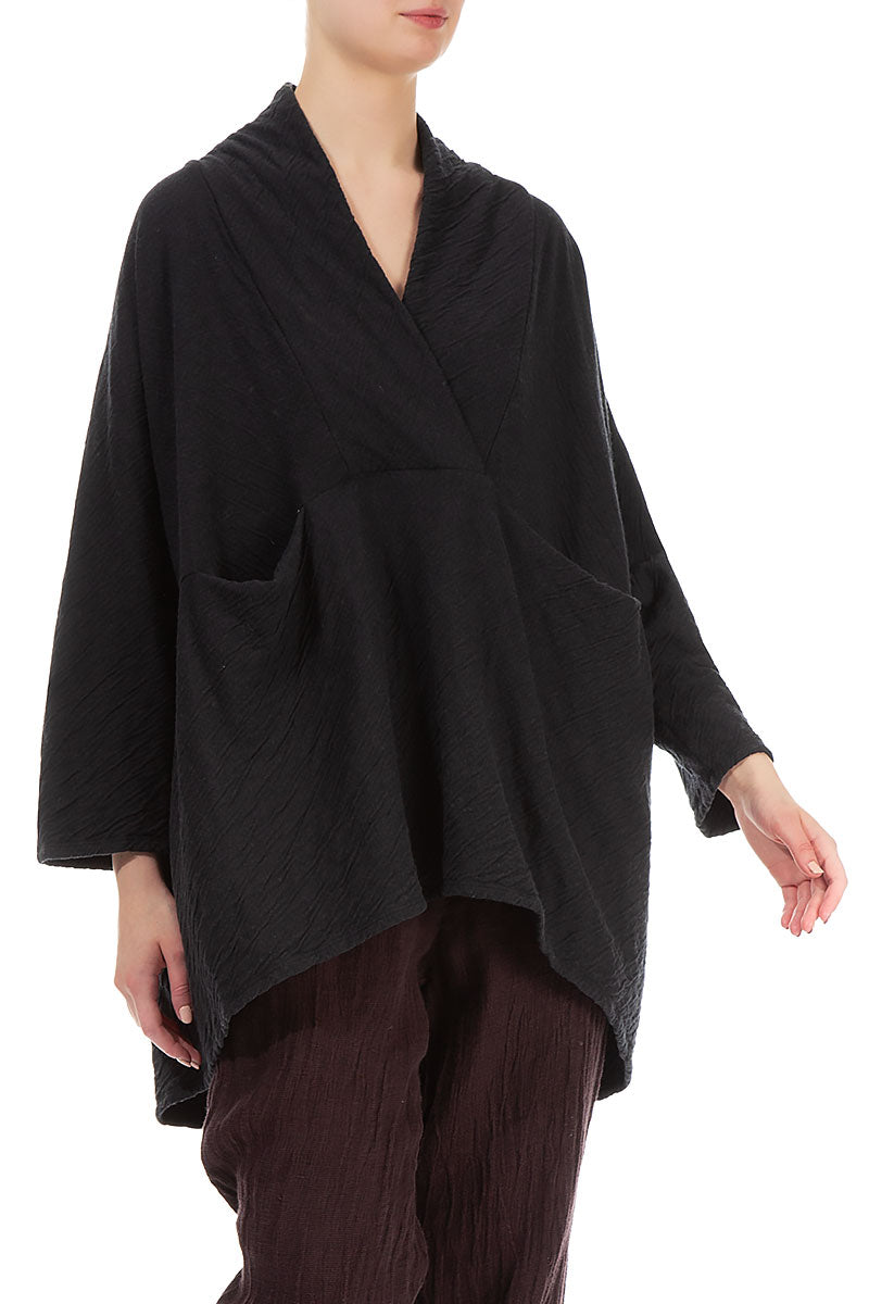 Longer Back Black Wavy Cotton Tunic