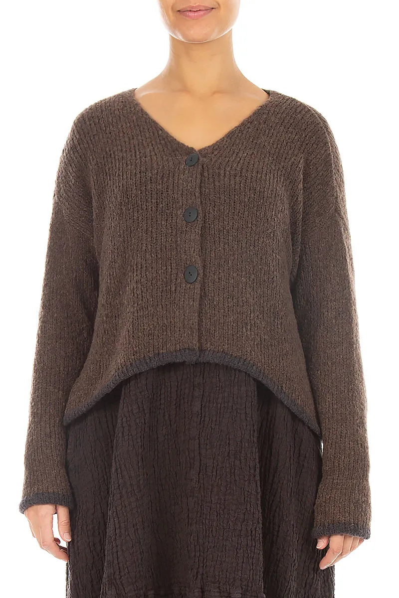 Longer Back Brown Wool Cardigan