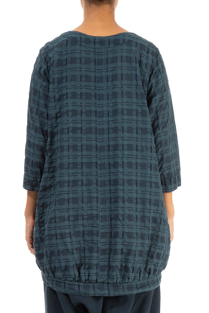 Longer Back Checkered Teal Silk Tunic