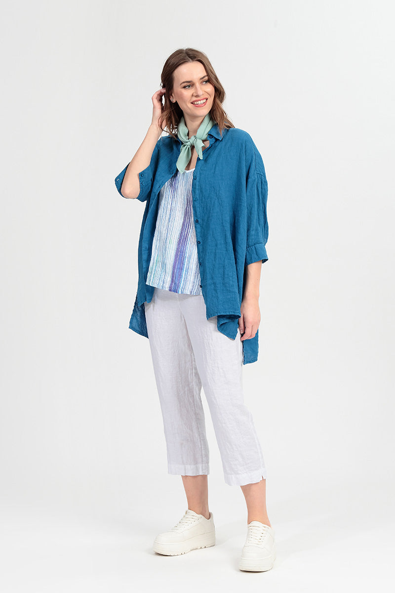 Longer Back Cobalt Blue Linen Shirt