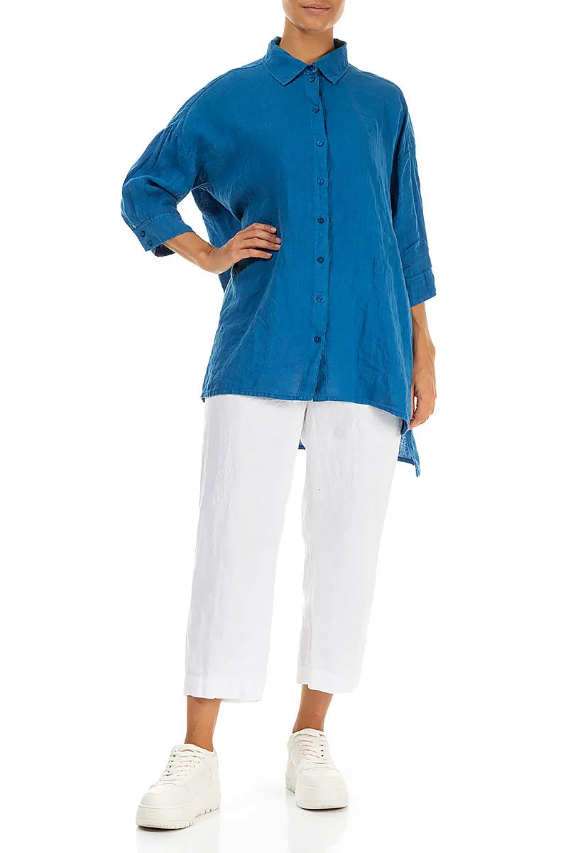 Longer Back Cobalt Blue Linen Shirt