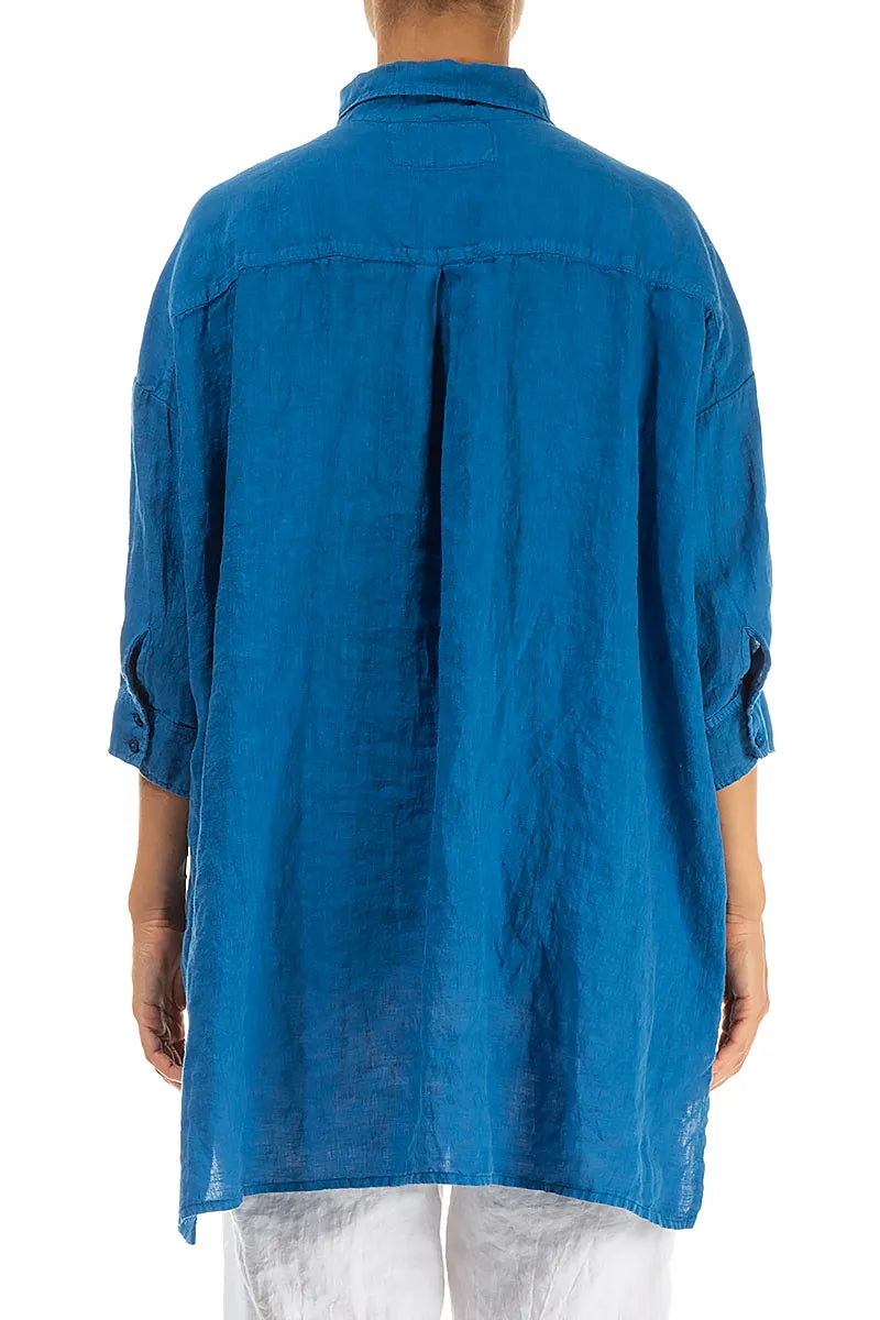 Longer Back Cobalt Blue Linen Shirt