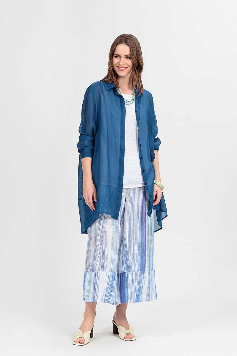 Longer Back Cobalt Blue Silk Cotton Shirt