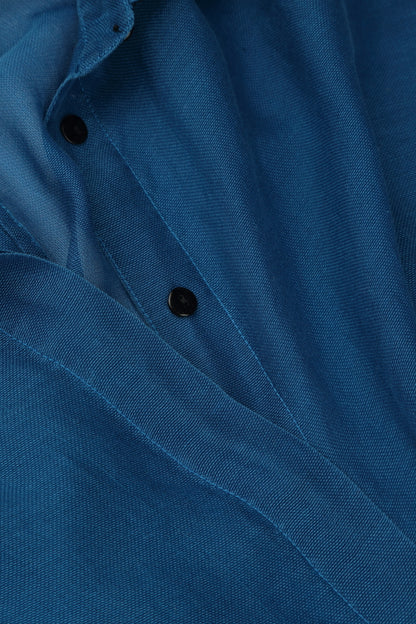Longer Back Cobalt Blue Silk Cotton Shirt