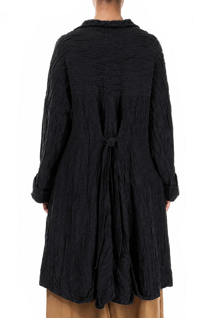 Longer Back Crinkled Black Silk Linen Jacket