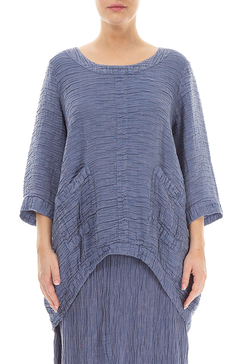 Longer Back Crinkled Blue Nova Silk Tunic 1