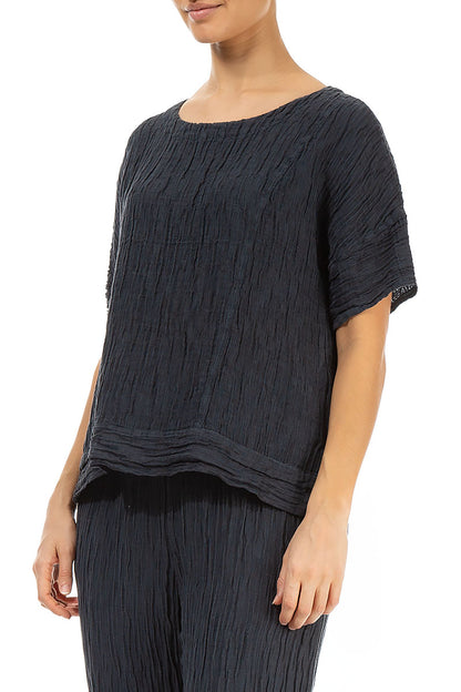 Longer Back Crinkled Graphite Silk Blouse 3