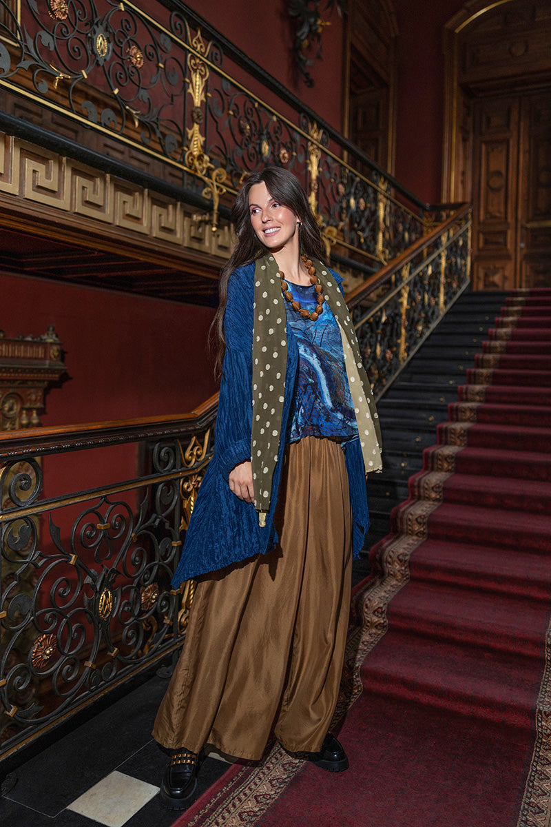 Longer Back Crinkled Royal Blue Silk Linen Jacket 6