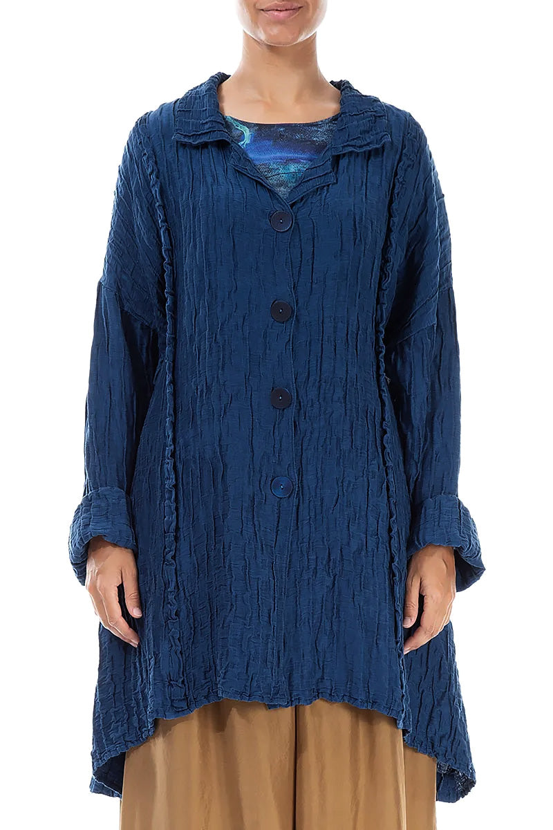 Longer Back Crinkled Royal Blue Silk Linen Jacket 1
