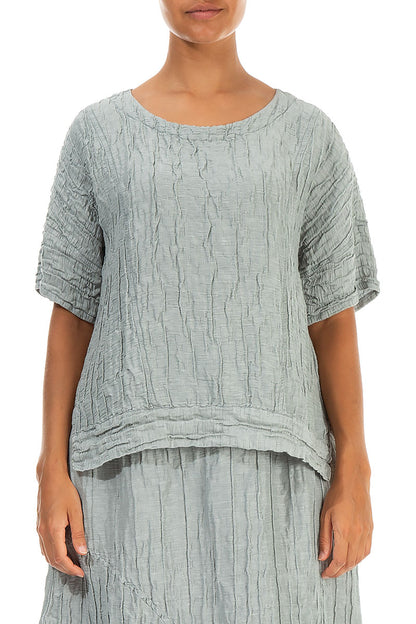 Longer Back Crinkled Sage Silk Linen Blouse