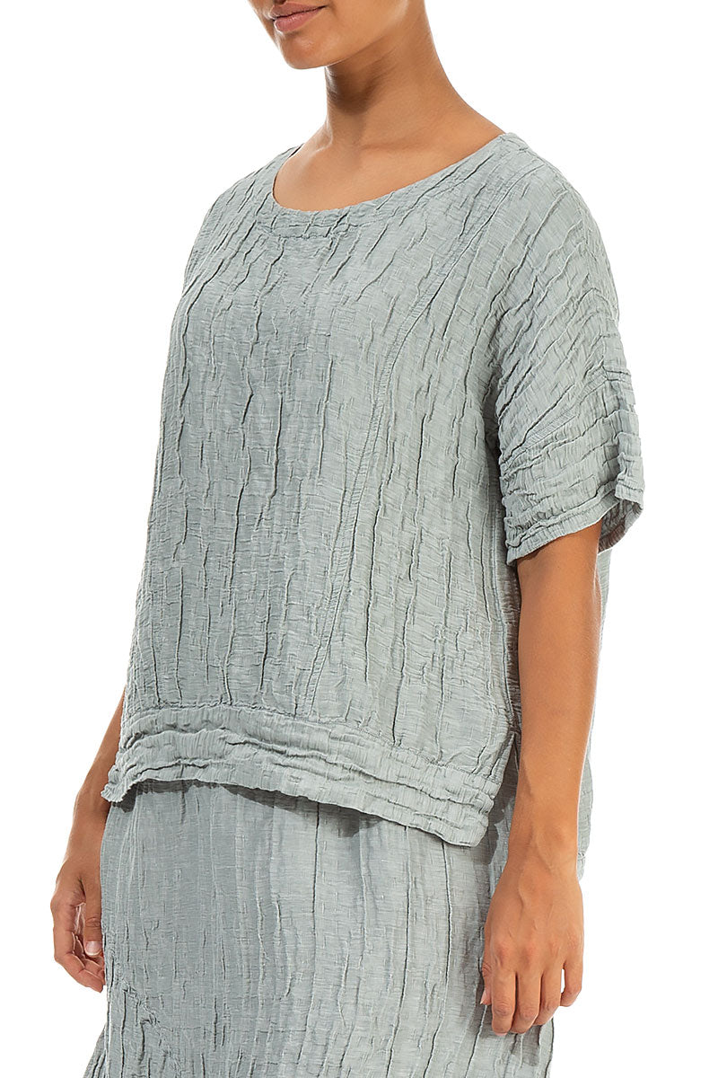 Longer Back Crinkled Sage Silk Linen Blouse