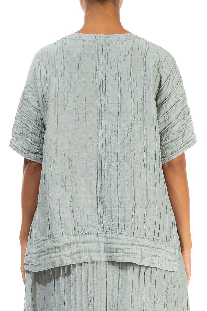 Longer Back Crinkled Sage Silk Linen Blouse