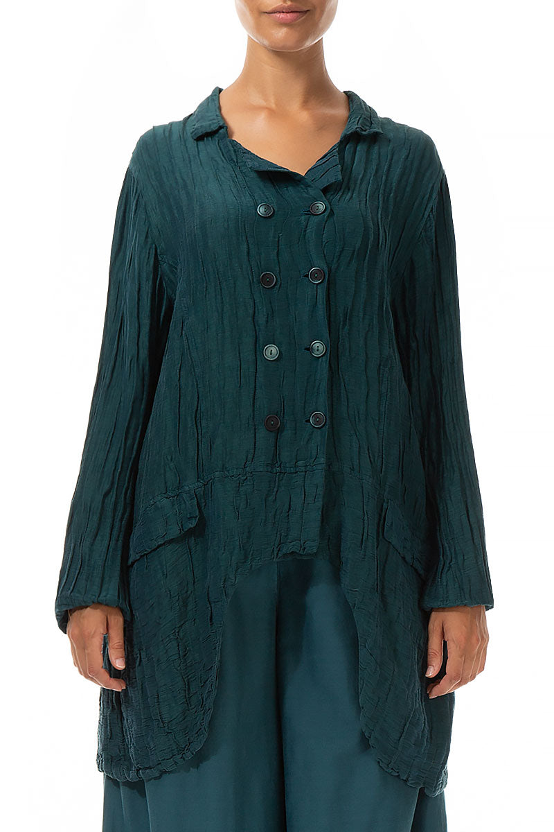 Longer Back Crinkled Teal Silk Jacket