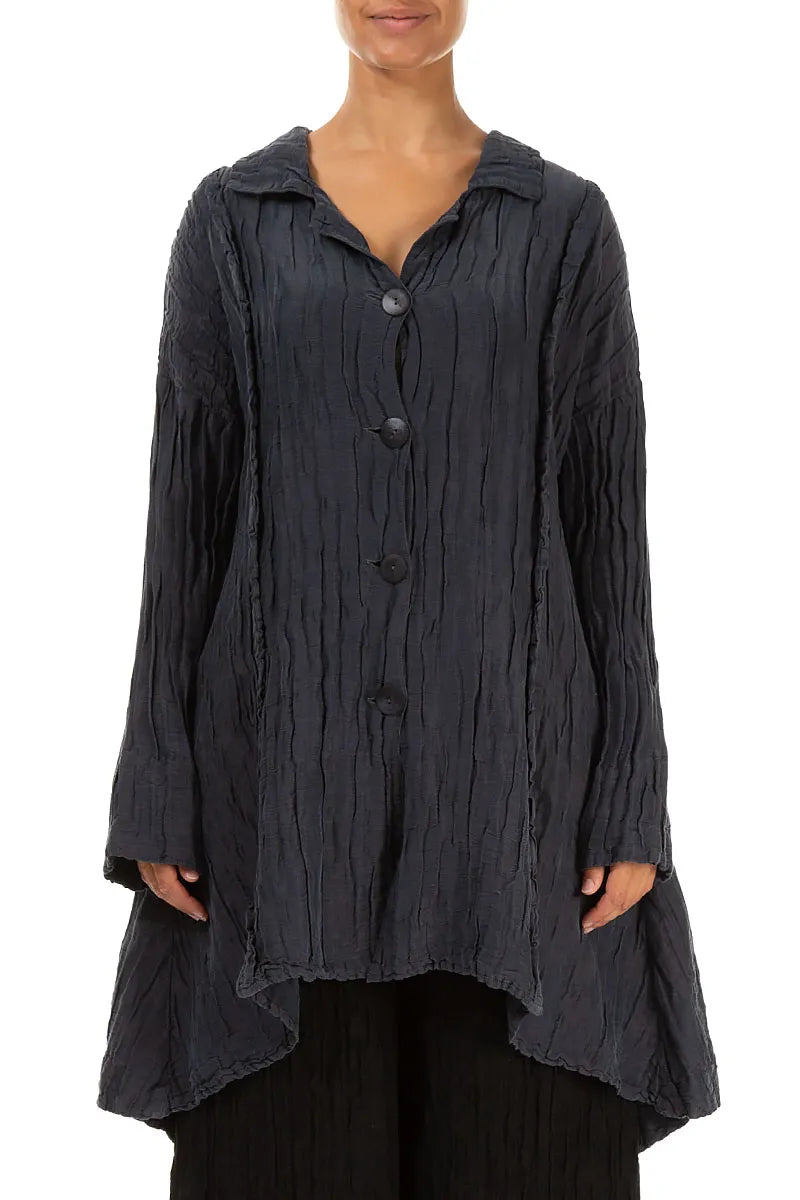Longer Back Crinkled Violet Silk Linen Jacket 1