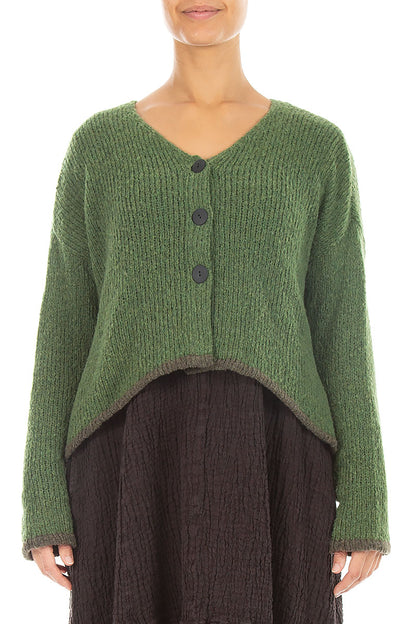 Longer Back Dark Sage Wool Cardigan