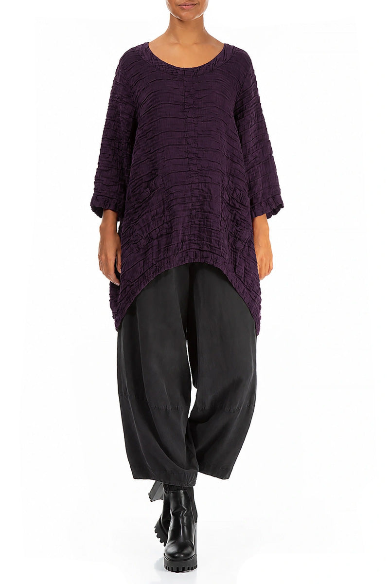 Longer Back Deep Plum Crinkled Silk Tunic 4