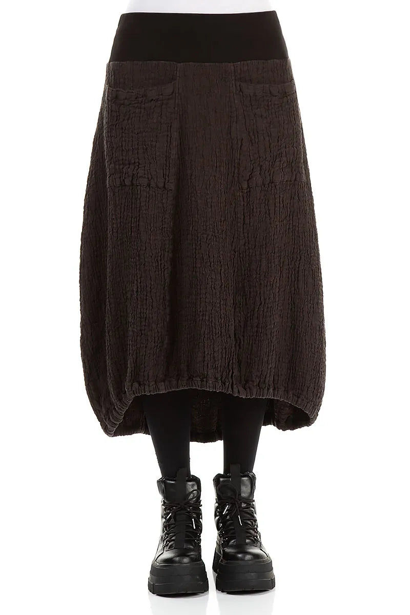 Longer Back Forest Brown Textured Linen Skirt 1