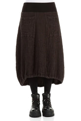 Longer Back Forest Brown Textured Linen Skirt 1