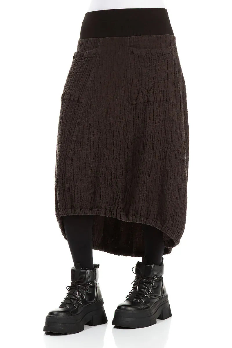 Longer Back Forest Brown Textured Linen Skirt 3