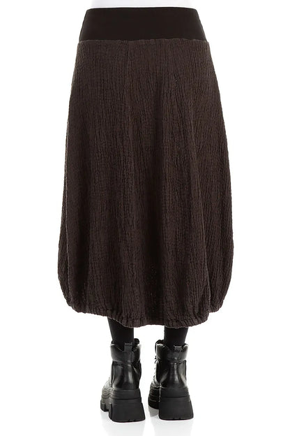 Longer Back Forest Brown Textured Linen Skirt 2