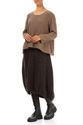 Longer Back Forest Brown Textured Linen Skirt 4